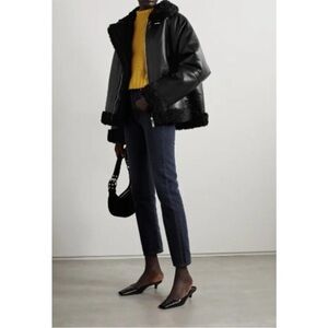 Stand‎ Studio Rind Jacket Medium Black Faux Shearling Trim Moto Chic Coat